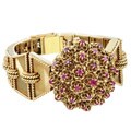 18k Yellow Gold Ruby Giant Cocktail Estate Bracelet/ Watch