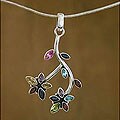 Garnet and Iolite 'Daisy Twins' Floral Necklace (India)