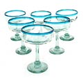 Set of 6 Blown Glass 'Aquamarine' Margarita Glasses (Mexico)