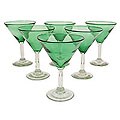 Set of 6 Blown Glass 'Vegetation' Martini Glasses (Mexico)