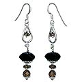 Silver 'Excellence' Onyx/ Smokey Quartz Earrings (Thailand)