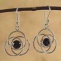 Sterling Silver 'Floral Orbit' Onyx Dangle Earrings (Peru)