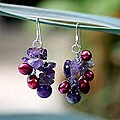 Pearl and Amethyst 'Jungle Orchid' Cluster Earrings (Thailand)