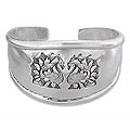 Sterling Silver 'Peacock Courtship' Cuff Bracelet (India)