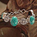 Silver/ Turquoise 'Floral Clouds' Link Bracelet (Indonesia)