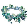 Stainless Steel Turquoise, Quartz and Glass Bracelet (Thailand)