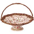 Pink Porcelain Floral Basket with Handle
