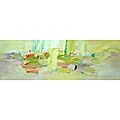 Hand-painted 'Lilies' Gallery-wrapped Canvas Art