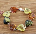 Sterling Silver Baltic Amber Heart Link Bracelet (Poland)