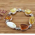 Sterling Silver Baltic Amber Cabochon Bracelet (Poland)