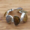 Sterling Silver Cognac Amber Cabochon Bracelet (Poland)