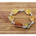 Sterling Silver Honey Baltic Amber Cabochon Bracelet (Poland)