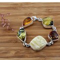 Sterling Silver Baltic Amber Cabochon Bracelet (Poland)