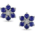 10k Gold Created Tanzanite and Diamond Flower Earrings