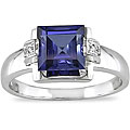 10k White Gold Created Tanzanite and Diamond Ring