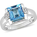 10k White Gold Blue Topaz and Diamond Ring