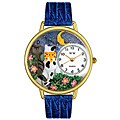 Whimsical Women's Cats Night Out Theme Blue Leather Watch