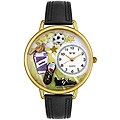 Whimsical Unisex 'Soccer' Black Leather Watch