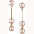 14k Yellow Gold Pink FW Pearl Drop Earrings (6-6.5 mm)