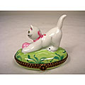 Limoges Hand-painted White Cat Keepsake Box