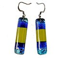 Rectangular Blue and Yellow Fused Glass Earrings (Chile)