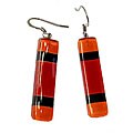 Rectangular Black, Red and Orange Fused Glass Earrings (Chile)