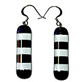 Rectangular Black and White Fused Glass Earrings (Chile)