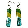 Rectangular Green, Yellow and Aqua Fused Glass Earrings (Chile)