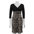 London Times Women's Black/ Ivory Brushstroke Ponte Dress