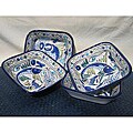 Set of 4 Aqua Fish 8-inch Square Pasta/ Salad Bowls (Tunisia)