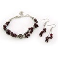 Tibetan Silver Garnet Bracelet and Earrings Set (China)