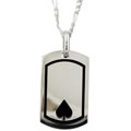 Sterling Silver Men's Lucky Spade Dog Tag Necklace