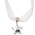 Sterling Silver 18-inch Pink Ribbon Star Necklace