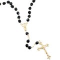 14k Gold over Silver Black Czech Glass Rosary Necklace