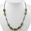 Handmade Silver Serpentine and Red Agate Necklace (Thailand)