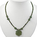 Silver Serpentine and Red Agate Flower Necklace (Thailand)