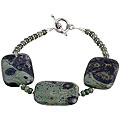 Handmade Silver Bead Green Jasper Bracelet (Thailand)
