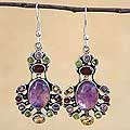 Amethyst and Peridot 'Purple Peacock' Dangle Earrings (India)