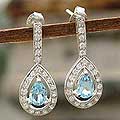 Sterling Silver Blue Topaz 'Arctic Tear' Earrings (India)
