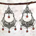 Sterling Silver Carnelian 'Filigree Bouquet' Earrings (Peru)