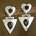 Sterling Silver 'Heart Contempo' Garnet Earrings (India)