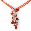 Leather 'Fascination' Pearl/ Carnelian Necklace (Thailand)