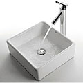 Kraus White Square Ceramic Sink and Sheven Bathroom Faucet Chrome