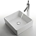 Kraus White Square Ceramic Sink and Bruno Bathroom Faucet Chrome