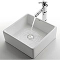 Kraus White Square Ceramic Sink and Bamboo Bathroom Faucet Chrome