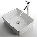 Kraus White Rectangular Ceramic Sink and Sheven Bathroom Faucet