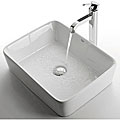 Kraus White Rectangular Ceramic Sink and Ramus Bathroom Faucet