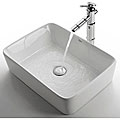 Kraus White Rectangular Ceramic Sink and Bamboo Bathroom Faucet