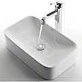 Kraus Rectangular White Ceramic Sink and Ramus Bathroom Faucet