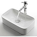 Kraus Rectangular White Ceramic Sink and Bamboo Bathroom Faucet